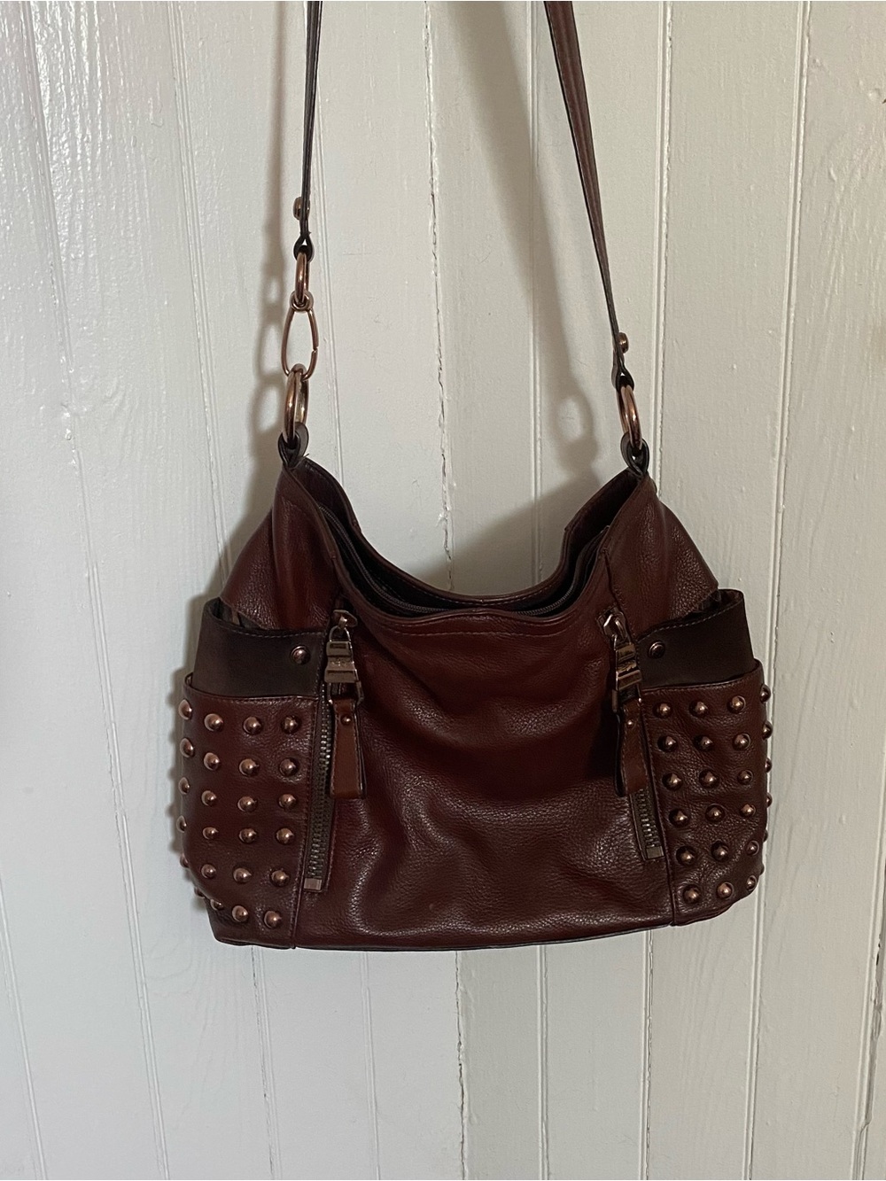 B. Makowsky Brown Leather Studded Bag